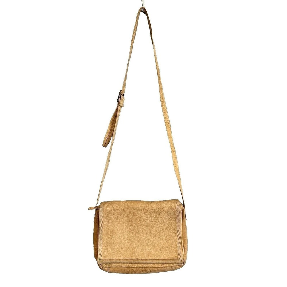 Vintage Emily Ann of Boca Raton Florida Leather Flap Crossbody Shoulder Bag Tan
